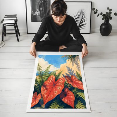Tropical Botanical Wall Art, Mediterranean Coastal Poster, Terracotta Leaf Decor