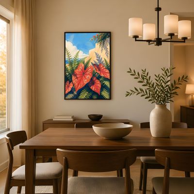 Tropical Botanical Wall Art, Mediterranean Coastal Poster, Terracotta Leaf Decor