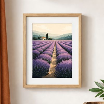 Lavender Field Matte Poster, Provence Landscape Wall Art, Farmhouse Cottage Decor