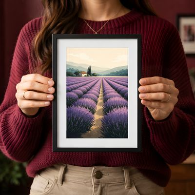 Lavender Field Matte Poster, Provence Landscape Wall Art, Farmhouse Cottage Decor