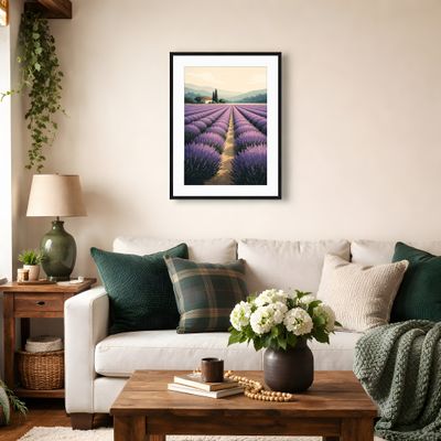 Lavender Field Matte Poster, Provence Landscape Wall Art, Farmhouse Cottage Decor