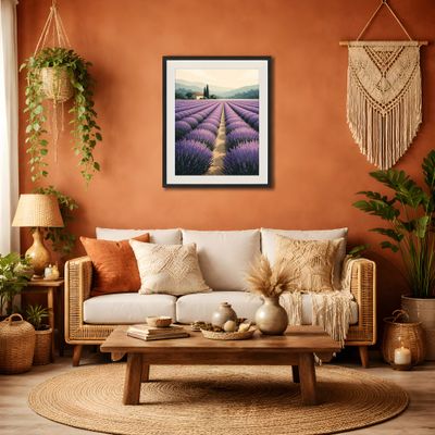 Lavender Field Matte Poster, Provence Landscape Wall Art, Farmhouse Cottage Decor
