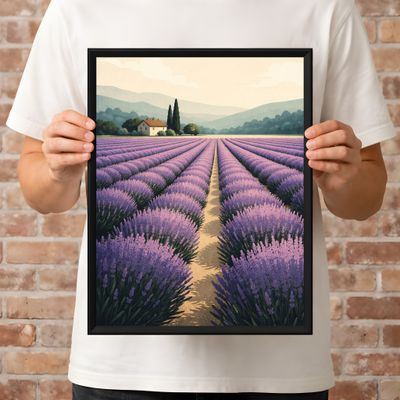 Lavender Field Matte Poster, Provence Landscape Wall Art, Farmhouse Cottage Decor
