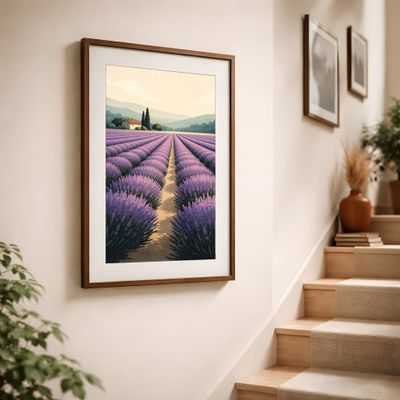 Lavender Field Matte Poster, Provence Landscape Wall Art, Farmhouse Cottage Decor