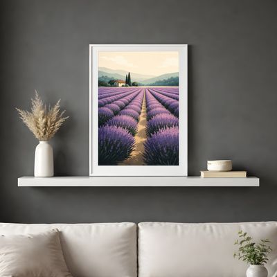 Lavender Field Matte Poster, Provence Landscape Wall Art, Farmhouse Cottage Decor