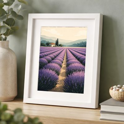 Lavender Field Matte Poster, Provence Landscape Wall Art, Farmhouse Cottage Decor