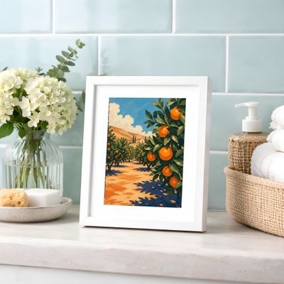 Orange Grove Poster, Mediterranean Landscape Wall Art, Italian Countryside Decor