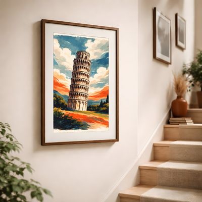 Leaning Tower of Pisa Poster | Printable Wall Art | Italy Travel Print | Watercolor Landscape | Downloadable Prints