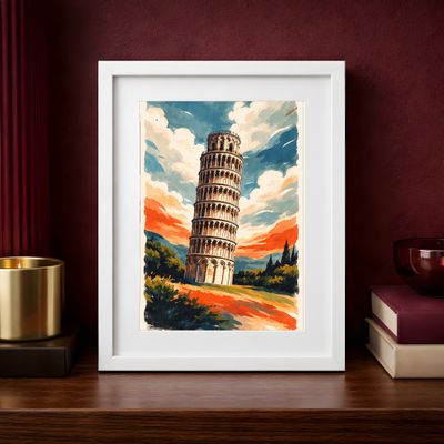 Leaning Tower of Pisa Poster | Printable Wall Art | Italy Travel Print | Watercolor Landscape | Downloadable Prints