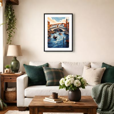 Venice Rialto Bridge Art | Printable Wall Art | Italian Travel Poster | Watercolor Cityscape | Mediterranean Decor