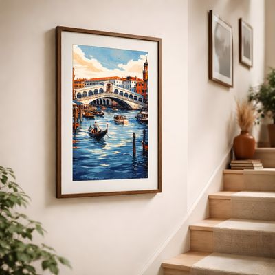 Venice Rialto Bridge Art | Printable Wall Art | Italian Travel Poster | Watercolor Cityscape | Mediterranean Decor