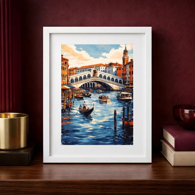 Venice Rialto Bridge Art | Printable Wall Art | Italian Travel Poster | Watercolor Cityscape | Mediterranean Decor