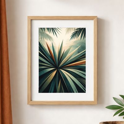 Tropical Palm Leaf Poster, Vintage Jungle Wall Art, Mid Century Botanical Decor