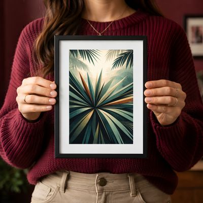 Tropical Palm Leaf Poster, Vintage Jungle Wall Art, Mid Century Botanical Decor