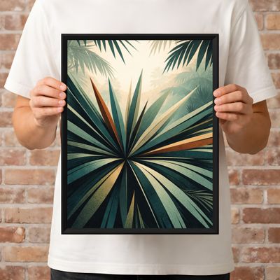 Tropical Palm Leaf Poster, Vintage Jungle Wall Art, Mid Century Botanical Decor