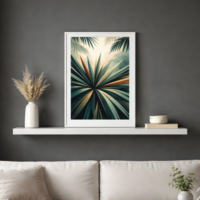 Tropical Palm Leaf Poster, Vintage Jungle Wall Art, Mid Century Botanical Decor