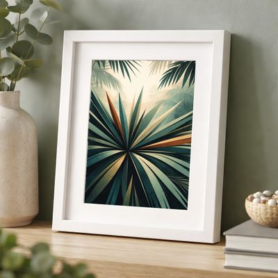 Tropical Palm Leaf Poster, Vintage Jungle Wall Art, Mid Century Botanical Decor